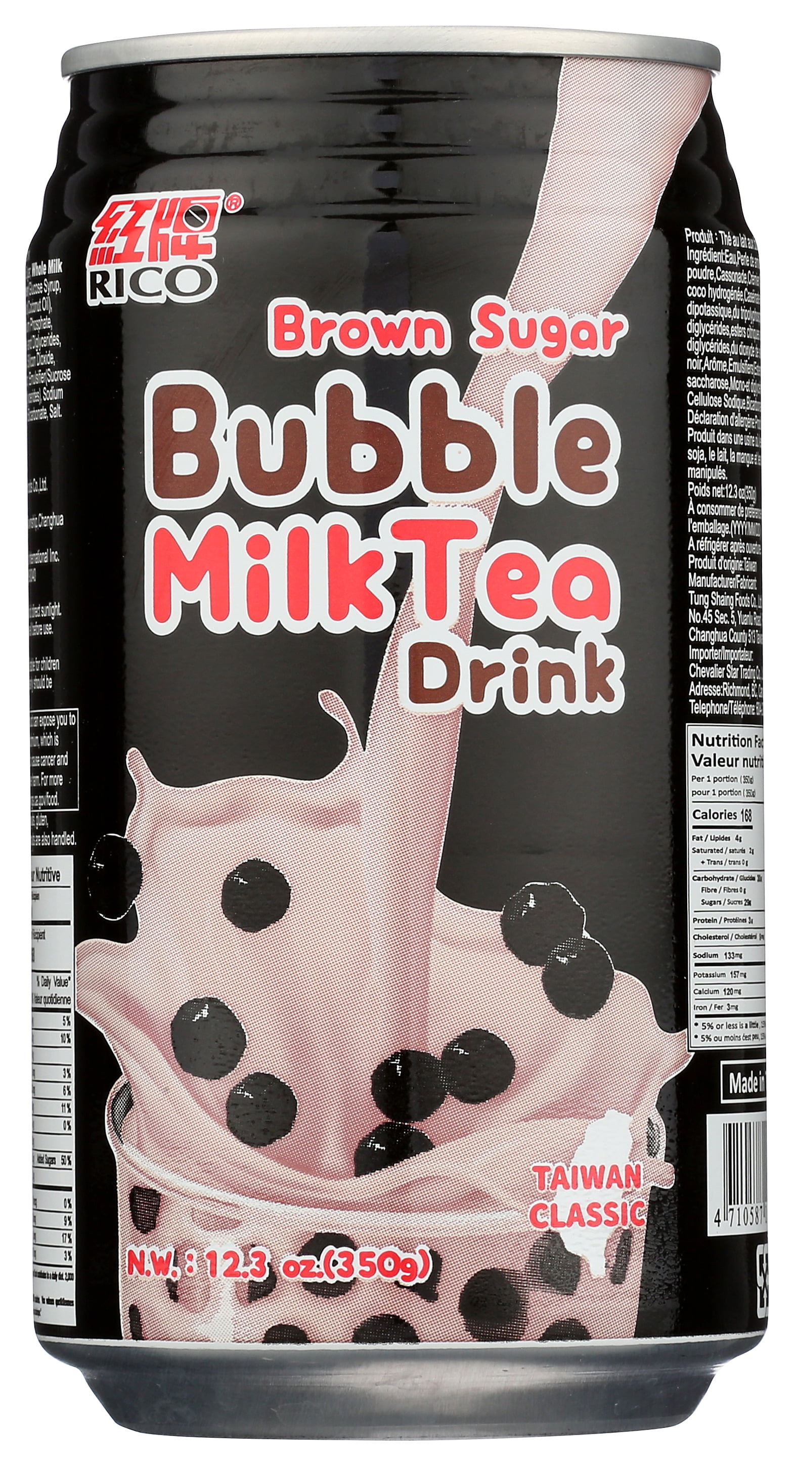 Rico Bubble Milk Tea Drink Brown Sugar Flavor, 12.3 oz Can