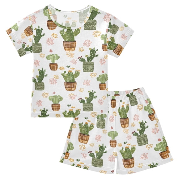 joogoo Cactus Cute Pattern Pajama Sets Short Sleeve Cotton 2-Piece Sleepwear 10Y