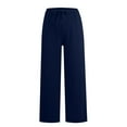 thumbnail image 5 of WULMLEO Linen Pants Women Summer Cotton Linen Pant Stretch Palazzo Pant Flowy Wide Leg Pant Loose Beach Trouser with Pockets Navy L, 5 of 7