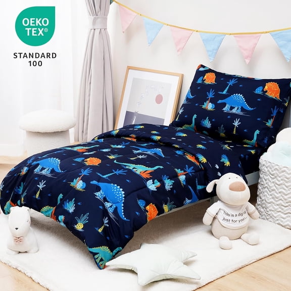 David's Kids 4 Piece Toddler Bedding Set - Dinosaur Navy