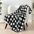 thumbnail image 2 of PAVILIA Black White Fleece Throw Blanket for Couch with Pom Pom Fringe, Buffalo Checkered Plaid, Soft Cozy Fuzzy Flannel Blanket for Sofa Bed, Lightweight Plush All Season Throw, 50x60 Inches, 2 of 8