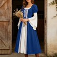thumbnail image 4 of Women's Renaissance Medieval Dress Square Neck Flare Sleeve Maxi Gown Vintage Irish Peasant Dress Lace-up Waist Halloween Costume Cosplay Fair Festival Party Wear, 4 of 9