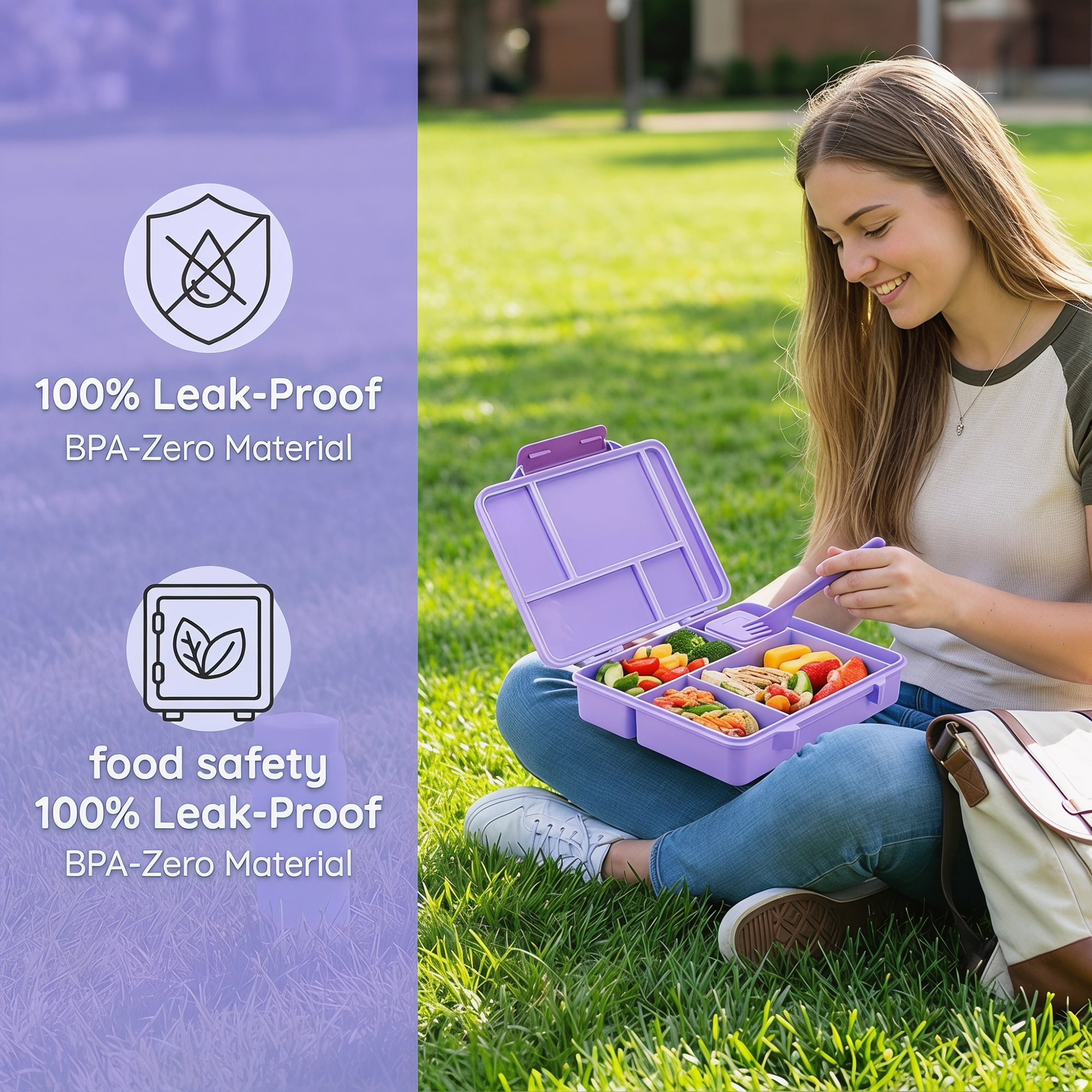 Unique Bargains 5-Compartment Leak-Proof Meal Lunch Bento Box Purple