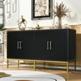 thumbnail image 3 of Vastcury 62" 4 Door Sideboard Cabinet with Metal Hands and Cross Legs, Storage Buffet for Living Room Dining Room, Black, 3 of 9