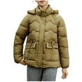 thumbnail image 2 of Zedker Women's Hooded Warm Winter Coat Full-Zip Quilted Thicken Puffer Jacket with Removable Hood,Plus Size KhakiXXXXXL, 2 of 9