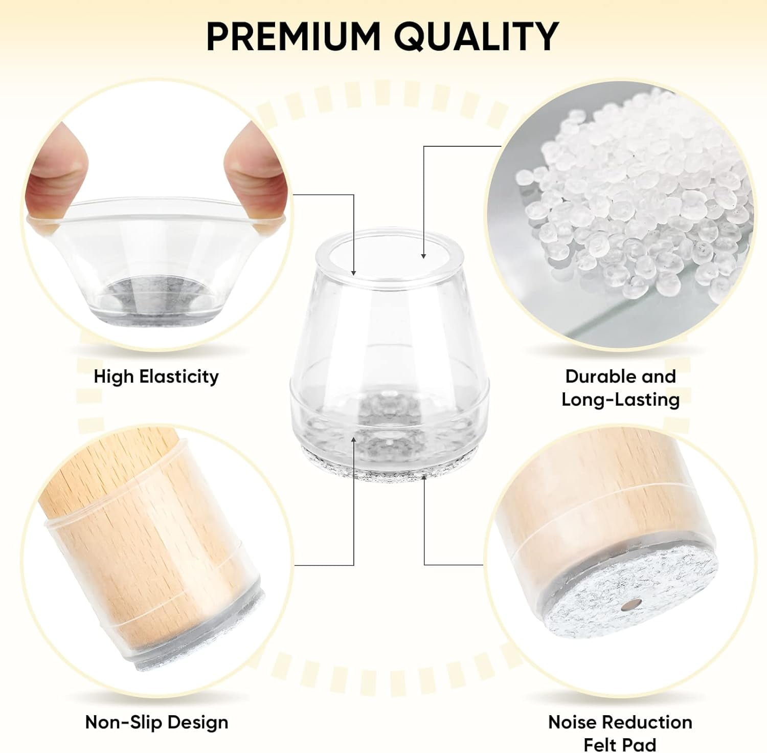 16 Pcs Silicone Chair Leg Floor Protectors – Non-Slip Round Caps For Hardwood Floors, Scratch & Noise Prevention, Triple Lock Design, Medium Clear