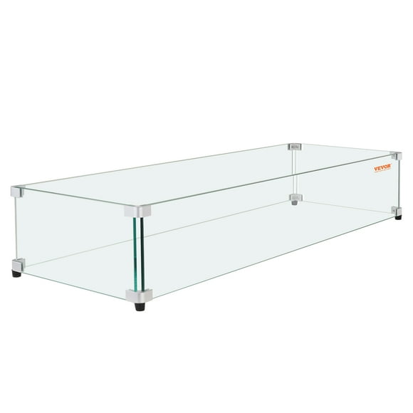 VEVOR Glass Wind Guard for Rectangular Fire Pit Table 30 x 14 x 7.5 Inch, 0.31 inch Thick and Sturdy Tempered Glass Panel with Hard Aluminum Corner Bracket & Rubber Feet, Easy to Assemble