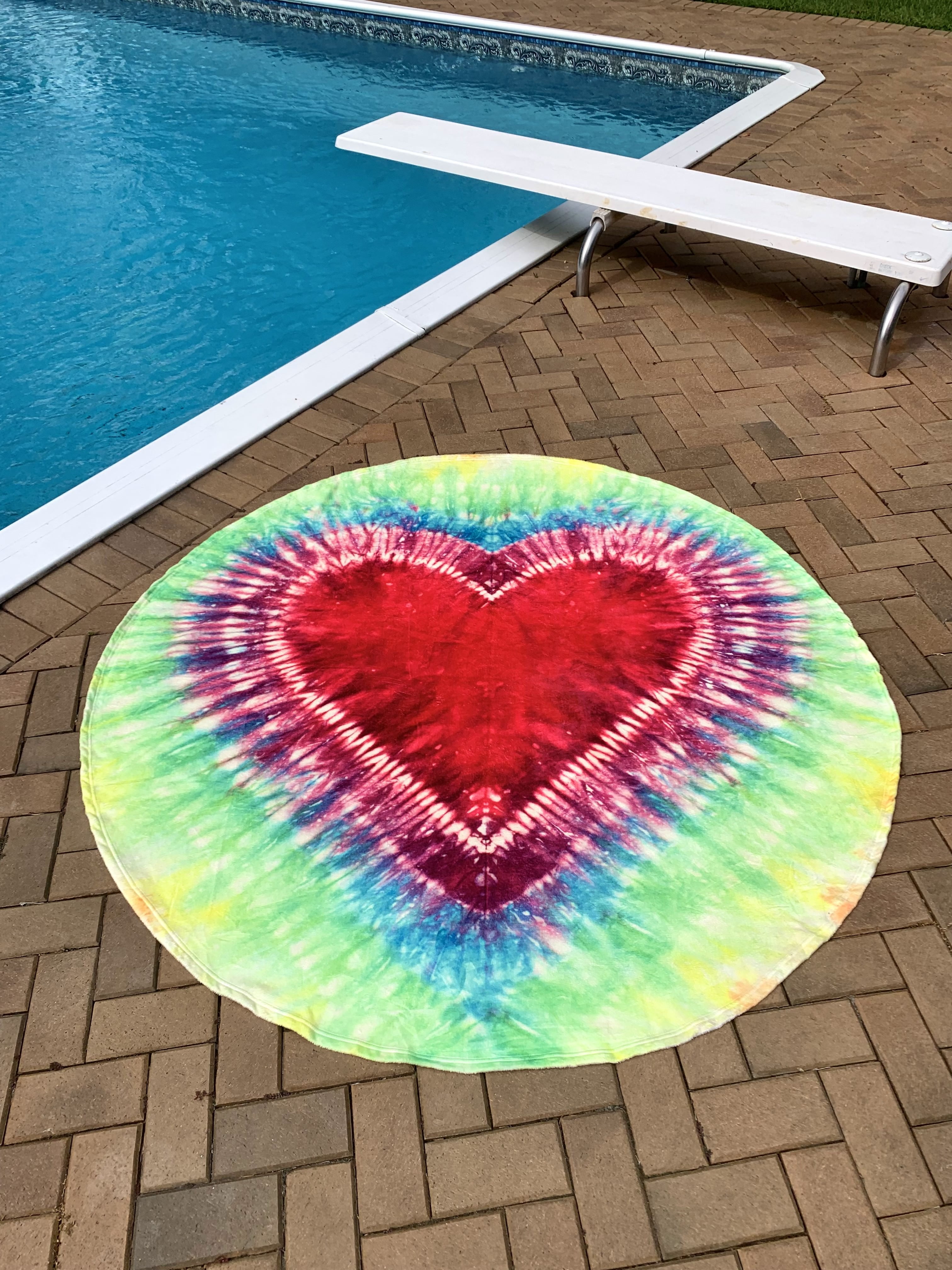 Heart Tie Dye Traditional Round Blanket 68" Diameter Snuggly Circle
