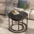 thumbnail image 3 of Coffee Table Nesting White Set Of 2 Side Set Golden Frame Circular Round And Marble Pattern Wooden Tables, Living Room Bedroom Apartment Modern Industrial Simple Nightstand, 3 of 9