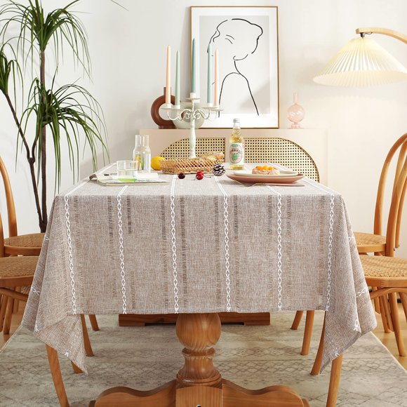 Chassic 60 x 104 inches Farmhouse Style Linen tablecloths, Wrinkle Resistant Washable Dining Room Table Cloths for 6 Foot Rectangle Tables - Hemstitch Lig