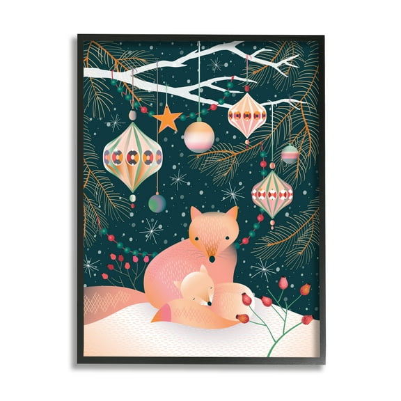 Stupell Industries Winter Foxes Beneath Tree Holiday Painting Black Framed Art Print Wall Art, 11 x 14