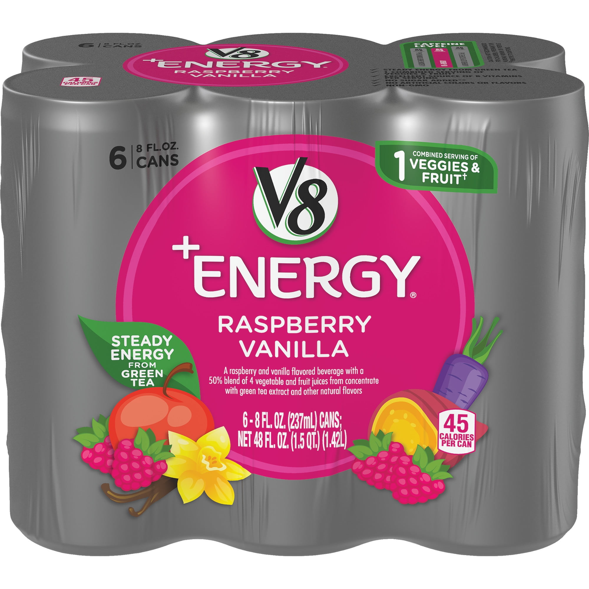 V8 +Energy, Healthy Energy Drink, Natural Energy from Tea, Raspberry