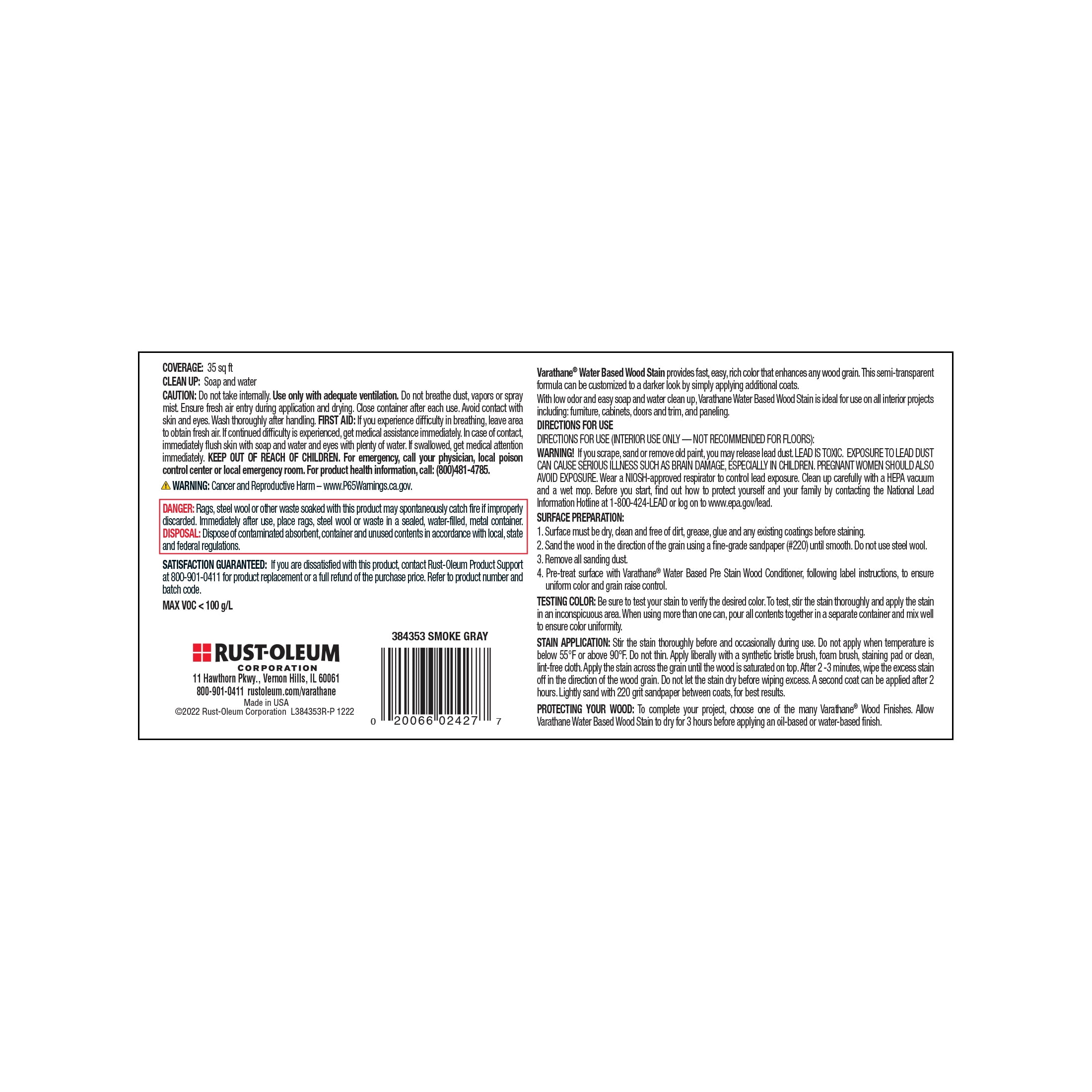 4 Pack, Smoke Gray, Varathane Water-Based Wood Stain-384353, Half Pint