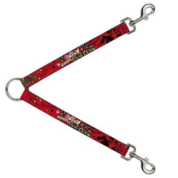 Buckle Down Dog Leash Splitter Mom Dad Red 1 Foot Long 1 Inch Wide