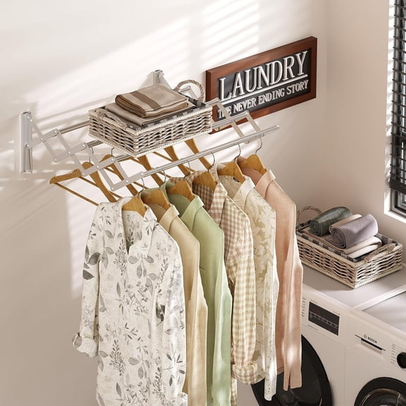 Wall Mounted Clothes Drying Rack, 8 Bar Space-Saving Aluminum Alloy Drying Rack for Laundry