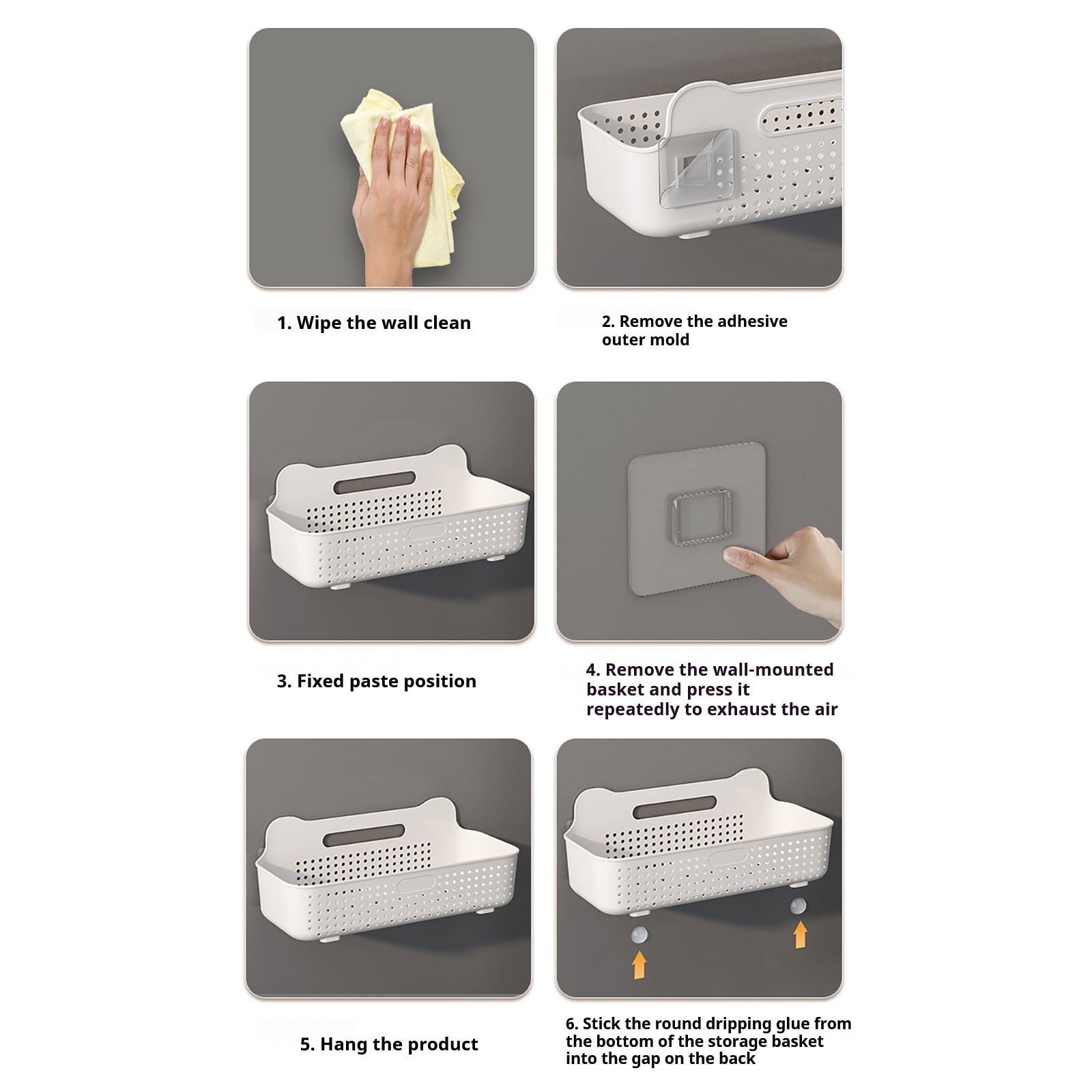 SouMaox Wall Mounted Storage Basket, Adhesive Floating Shelf, Plastic Organizer, Holding Toiletries Washing Supplies for Bathroom Kitchen