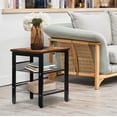 thumbnail image 3 of 2 Pack Rustic Wood Ending Table 2 Shelves Night Stand Storage for Bedroom Living Room Curving Steel, 3 of 8