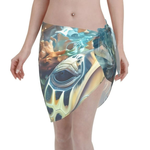 KLL Colorful Plant Turtle Print Women's Sarong Coverups Short Bathing Suit Wrap Skirt Beach Wrap Swimsuit Cover Ups