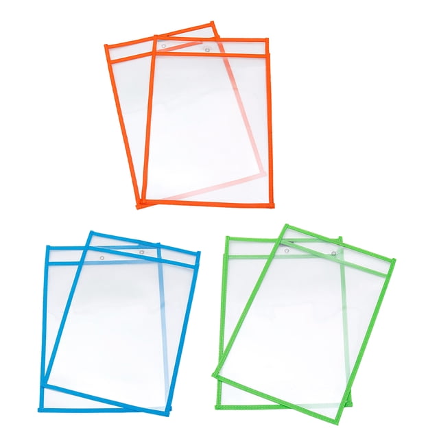 Miangastore Pochettes Effaçables à Sec en PVC Robustes Manches Effaçables à Sec Papeterie pour Enseignants 6 Ensembles