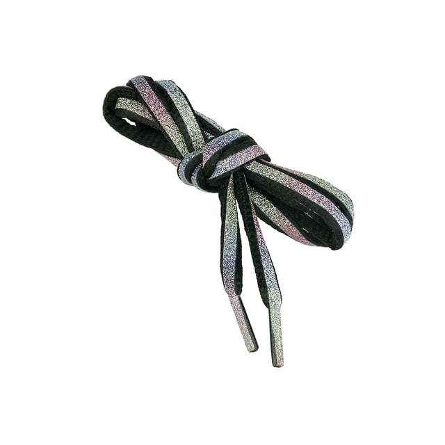 INSPIRE CHIC 2 Paires de Lacets Réfléchissants Ronds Colorés pour Chaussures Noir Arc-en-Ciel Bling 100cm/39.4 Pouces