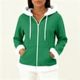 thumbnail image 4 of Wutalume Women's Casual Fashion Long Sleeved Zip Up Fleece Hooded Cardigan, Soft and Warm Outerwear for Relaxed Style and Winter Layering,Green XL, 4 of 5