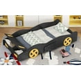 thumbnail image 5 of Twin Size Race Car-Shaped Platform Bed with Wheels and Storage, Black+Yellow, 5 of 9