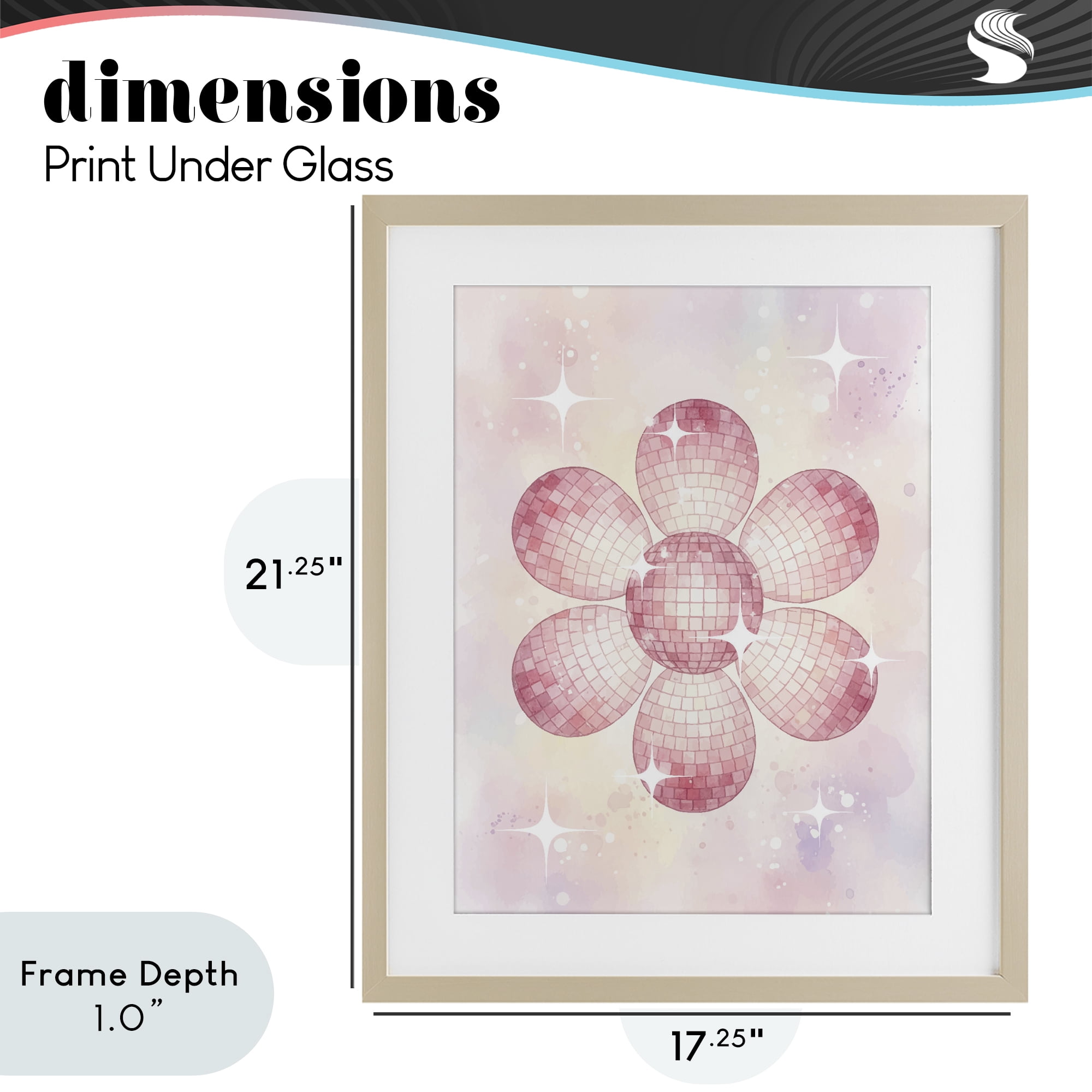 Stupell Industries Dreamy Pink Disco Ball Flower Birch Framed Print Under Glass, design by Lil' Rue
