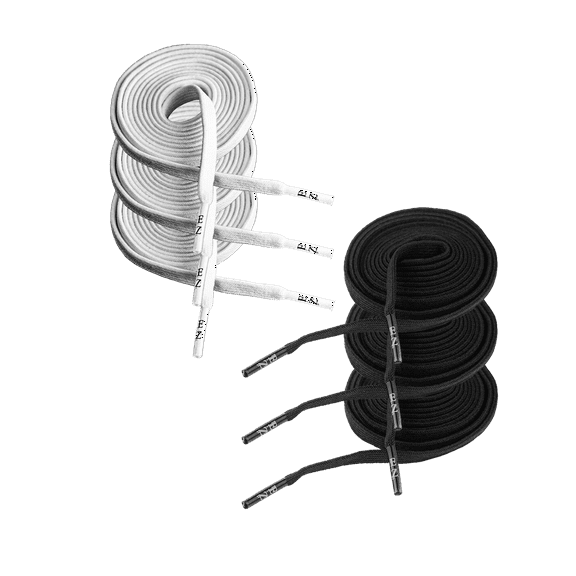 EZ Stretch Slip-On Shoe Laces, Elastic Flat Stretchy Laces, 54in Length, Black & White | 6 PACK