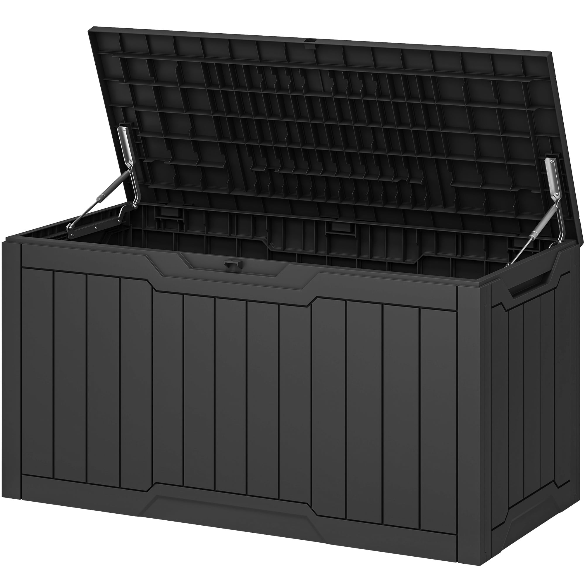 Uforic 100 Gallon Resin Outdoor Storage Box, Lockable Waterproof Deck Box for Patio Garden Cushion Tools, Black