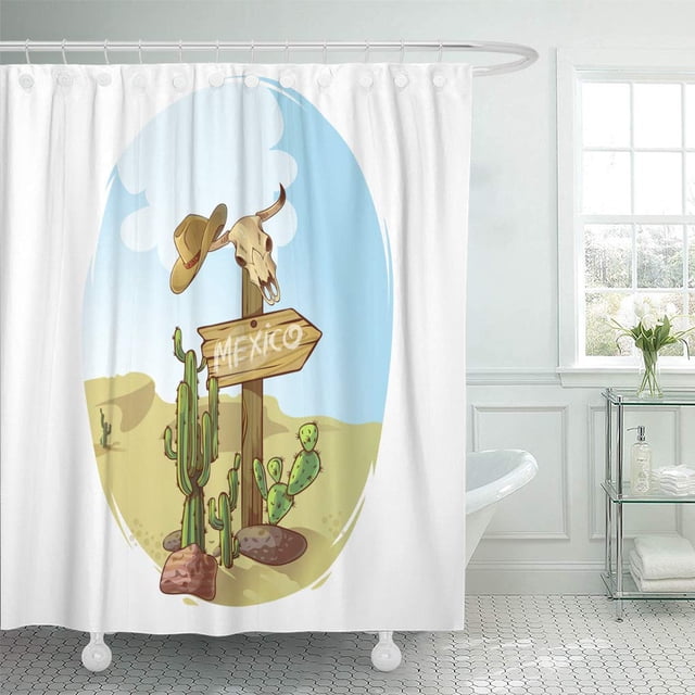 ABPHQTO Wild West Sign Direction Pointer Toward Mexico in The Shower Cortina 150x180 cm