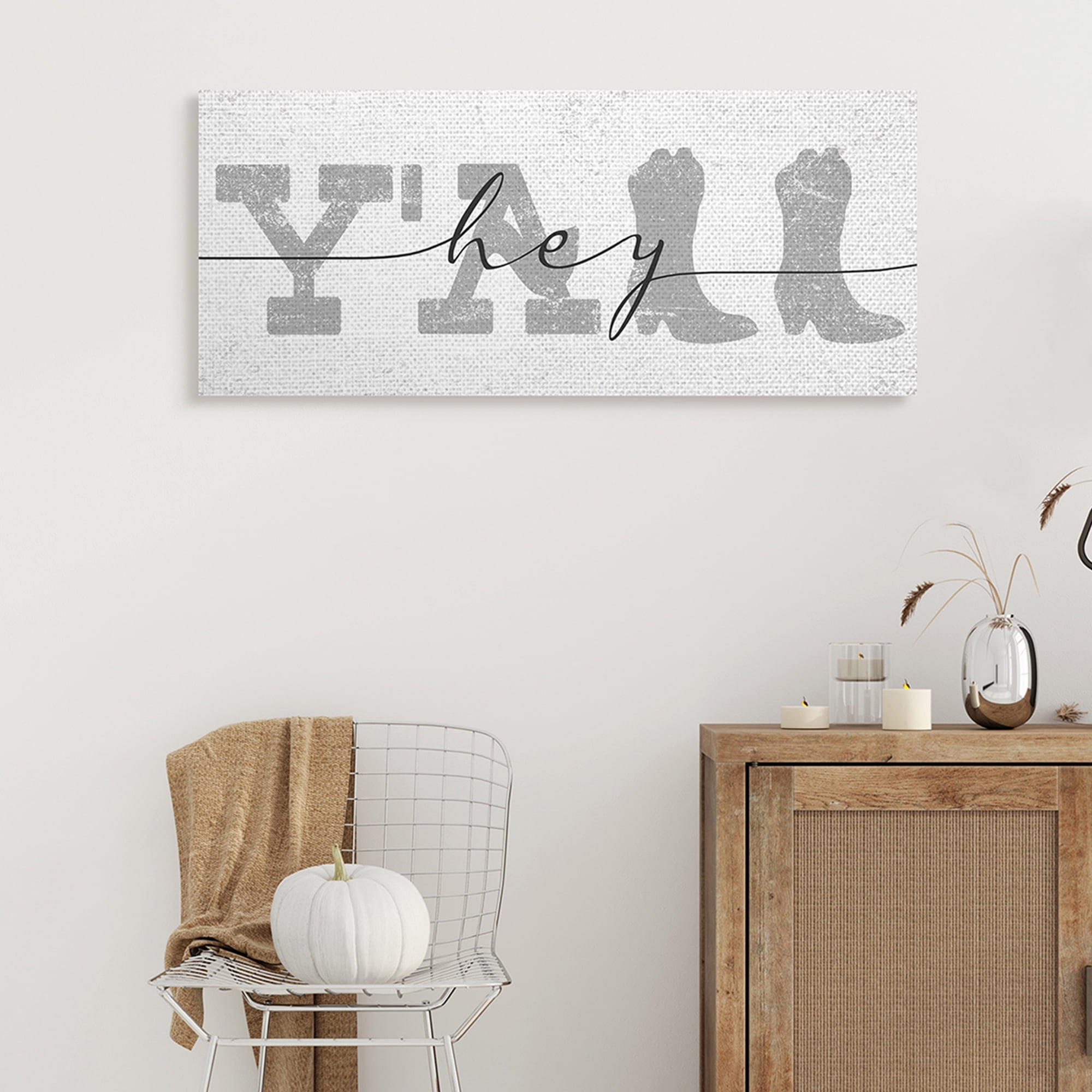 Stupell Industries Distressed Western Hey Y'all Cowboy Boots Phrase Inspirational Painting Gallery Wrapped Canvas Art Print Wall Art, 13 x 30