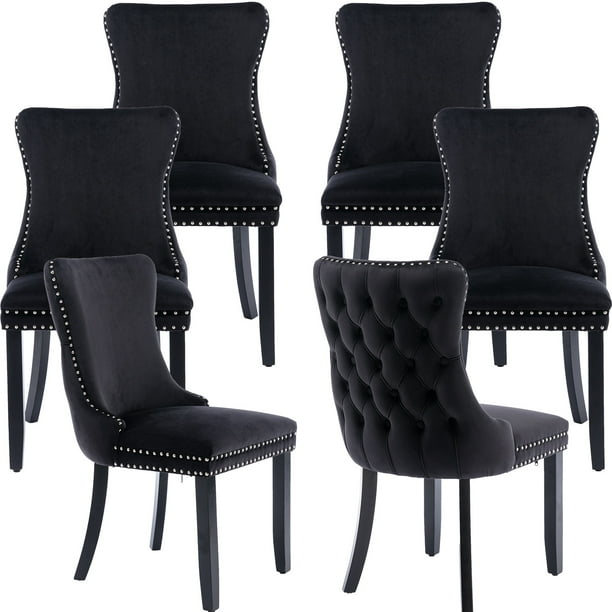 Black Velvet Dining Chairs Set of 6, Kitchen & Dining Room Chairs Set