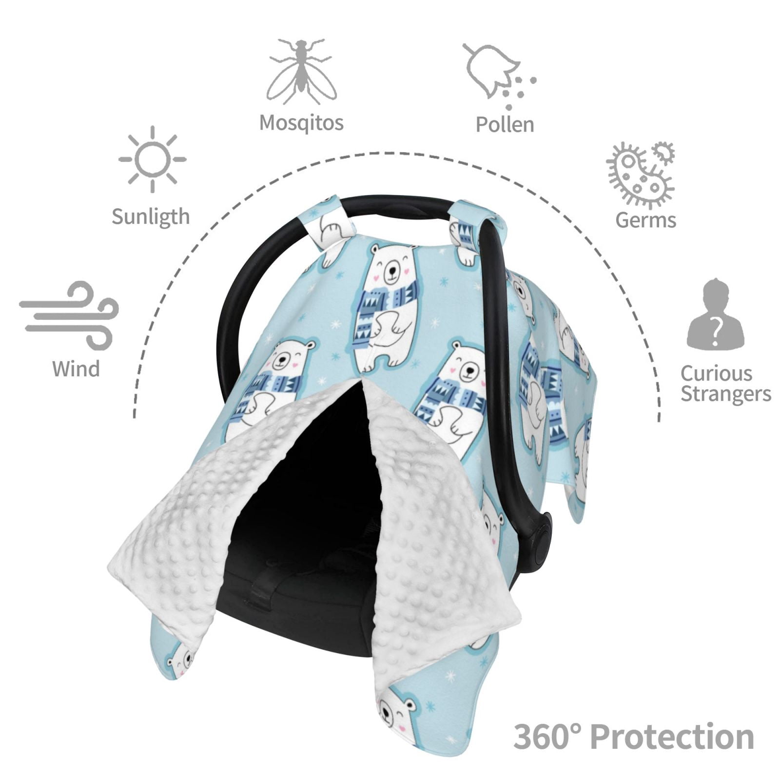 Car Seat Cover Baby - blue Scarf Bear Breathable Infant Car Seat Cover for Baby Carseat, Lightweight Comfort Baby Essentials Must Haves Newborn Stuff for Girl Boy