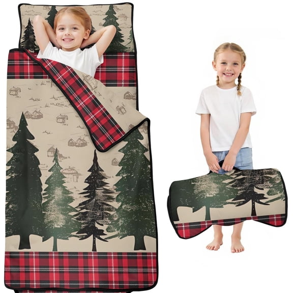 Red and Green Christmas Pattern Toddler Nap Mats for Kids Preschool,50"x20" Sleeping Mat Bag or Kids,Toddler Sleeping Bag,Toddler Nap Mat or Daycare