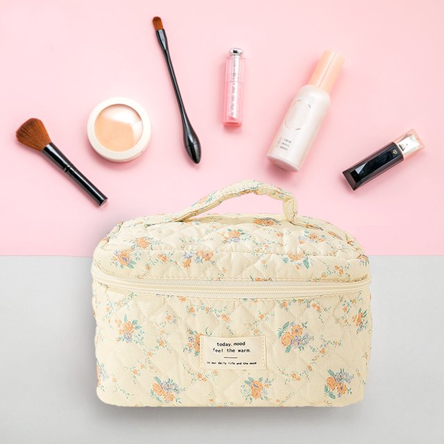 Bolso de tocador estético para mujer, bolso de maquillaje acolchado de algodón, bolso diario para niñas