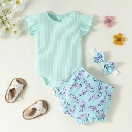 

Lovebay Baby Girls Knitted Romper Shorts Bow Summer Floral Outfit Clothes