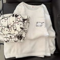 thumbnail image 4 of Pijamas japoneses bonitos de hellokitty para mujer, franela de invierno, además de terciopelo grueso, conjunto de ropa para el hogar con dibujos animados de celebridades de internet, 4 of 5