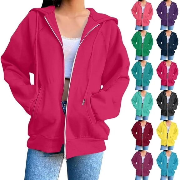 Womens Sweatshirt Long Sleeve Casual Pockets Hoodied Fall Jackets 2025 Winter Clothes (L)