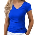 thumbnail image 2 of Helii Women's V Neck T Shirts – Short Sleeve Slim Fit T Shirt, Summer Basic Tees for Women, Solid Casual T Shirts with Regular Shoulder, Soft Lightweight Everyday T Shirts Blue,L, 2 of 5