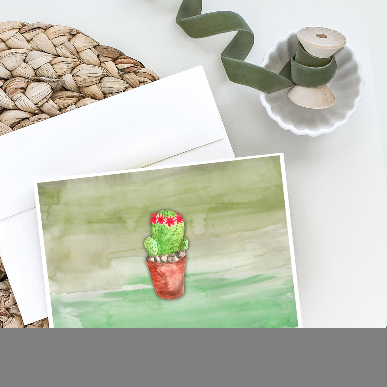 Cactus Green Watercolor Greeting Cards and Envelopes Pack of 8