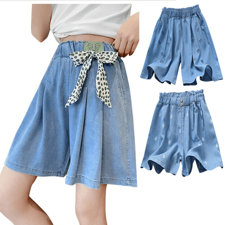 Pounoo 2 Pcs New Denim Shorts Girls Solid Color Girl Denim Shorts in Summer Korean Shorts Wear Foreign-Style Shorts Trend Thin Joker Shorts Girls Shorts Jeans