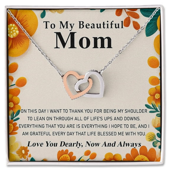 To My Beautiful Mom, Life's Blessing, Interlocking Hearts Necklace, Gift From Daughter Or Son, Birthday, Mother's Day, Sentimental Jewelry, Keepsake For Her