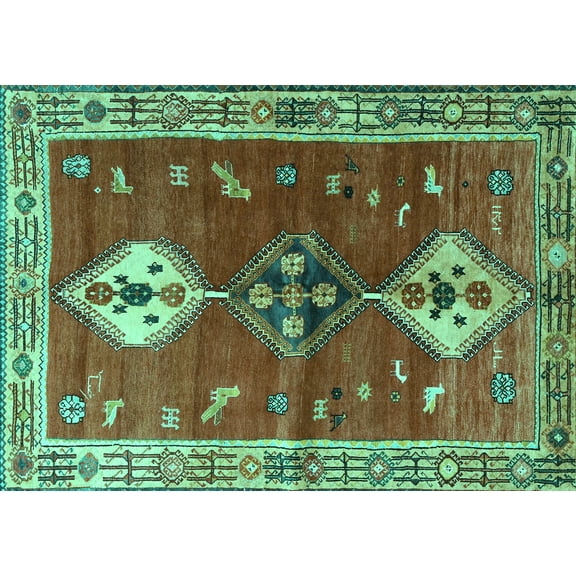 Ahgly Company Machine Washable Indoor Rectangle Persian Turquoise Blue Traditional Area Rugs, 5' x 7'