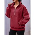 thumbnail image 4 of Sweatshirt for Women Fall Half Zip Pullover Oversized Fleece Mock Neck Hoodies Fashion Outfits Winter Clothing Red S, 4 of 6