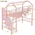 thumbnail image 3 of Yoneston Twin Size Loft Bed with Stairs and Storage Box, Heavy Duty Metal Loft Bed with Roof Design for Kids Teens, Pink, 3 of 12