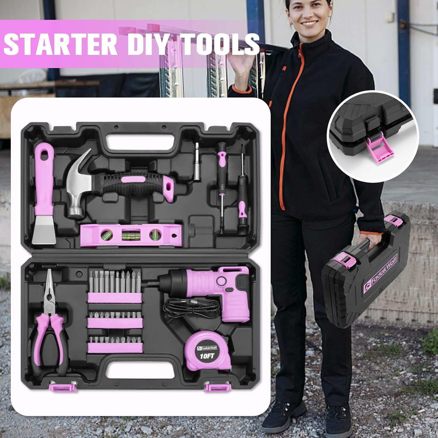 40pcs Pink Cordless Electric Drill, 3.6V Cordless Power Screwdriver Kit for Home DIY, Repairs, and Assemblies