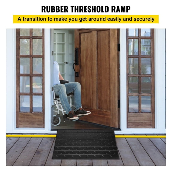 Rubber Threshold Ramp, 2.6" Rise Threshold Ramp Doorway, 3 Channels Cord Cover Rubber Solid Threshold Ramp, Rubber Angled Entry Rated 2202 Lbs Load Capacity for Wheelchair and Scooter