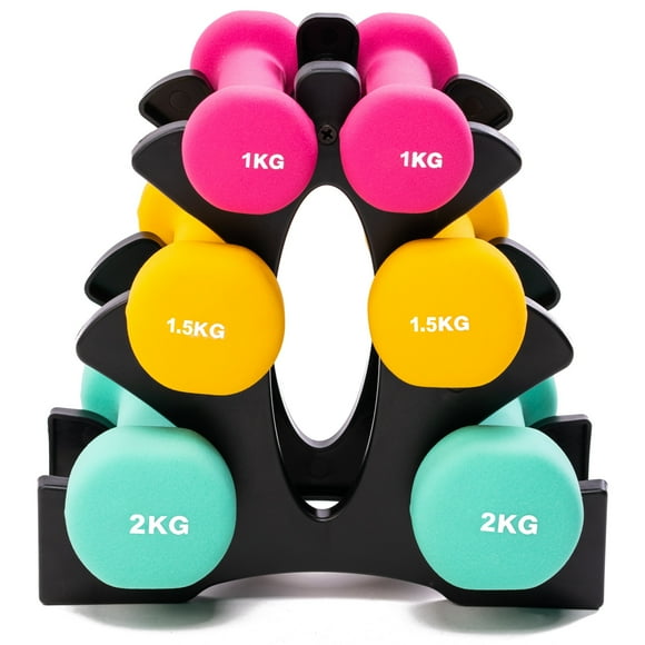 PRISP Dumbbells Set with Rack, 3 Pairs of Neoprene Free Weights with Stand