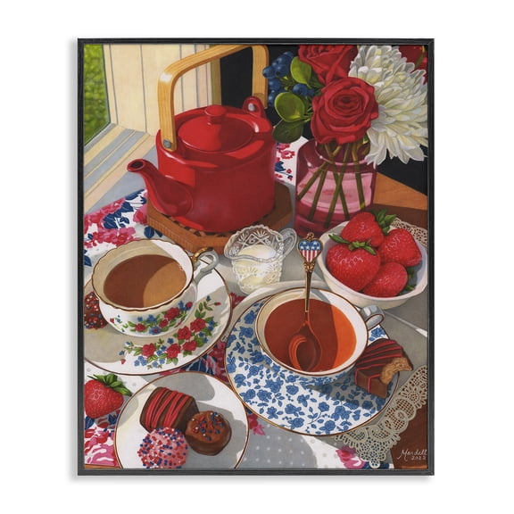 Stupell Industries Patriotic Tea Party Food & Beverage Painting Black Framed Art Print Wall Art, 11 x 14