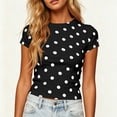 thumbnail image 4 of SAWOBUUN Women Cute Polka Dot T Shirt Short Sleeve Slim Stretch Crew Neck Trendy Summer Top, 4 of 7